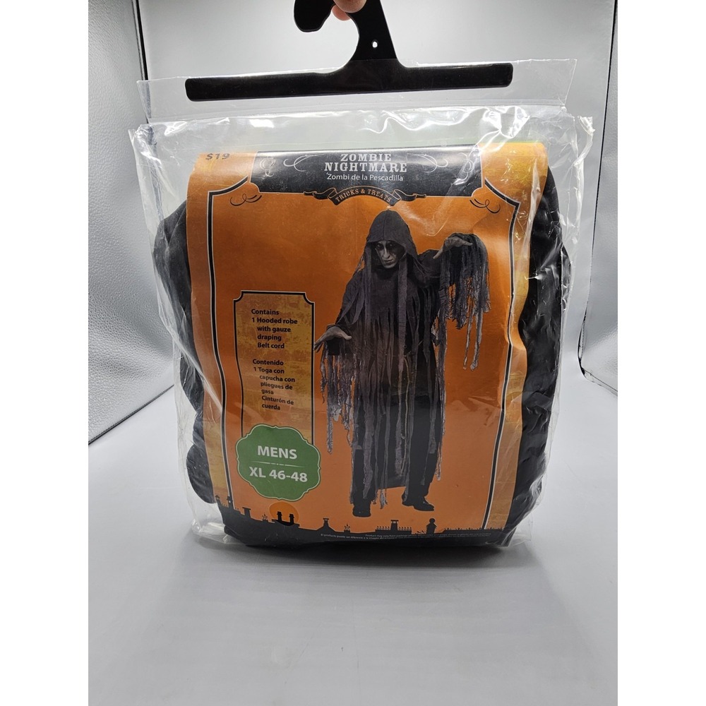 New Zombie Nightmare Hooded Robe Halloween Costume Prop W/ Rope Mens XL 46-48